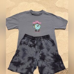 Next Gray Kids Matching Set with Graphic Tee and Tie-Dye Shorts